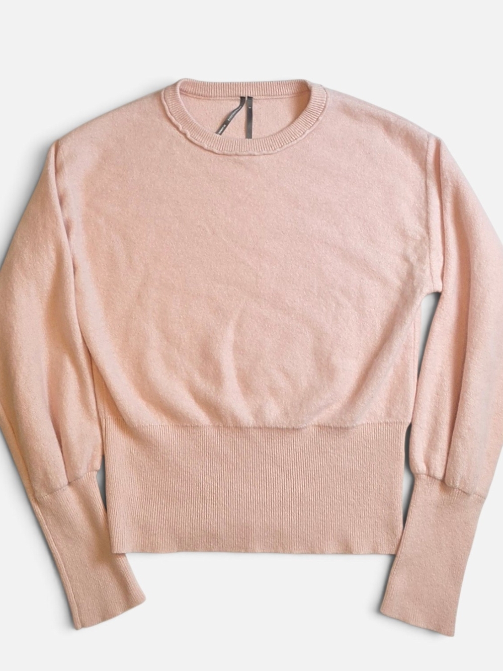 Anthropologie 100% Cashmere Sweater Pink Ribbed Waist Balloon Sleeve Luxury